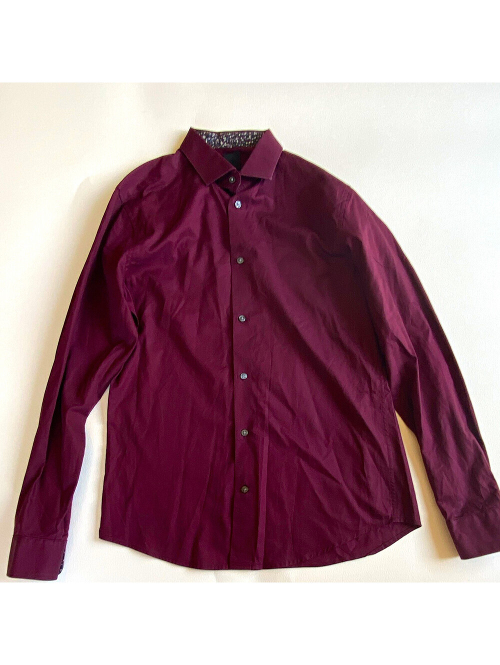 H&M Men's Slim Fit Burgundy Solid Dress Shirt Long Sleeve Button Front M